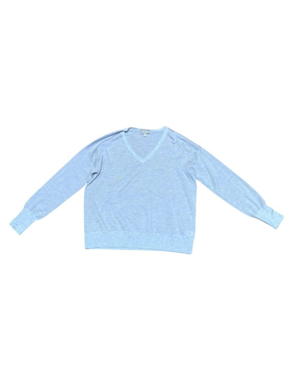 Pure Collection Womens 87% Cashmere Blend Sz 6 Metallic Blue Lightweight V-Neck